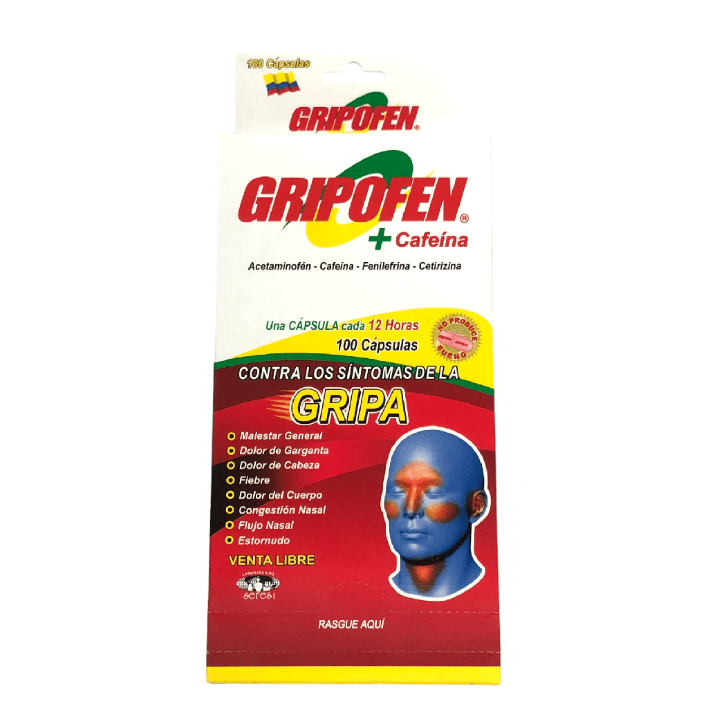 Gripofen Cafeina (Acetaminofen+Fenilefrina+Cafeina+Cetirizina) Caja x 100 Capsulas (Lab.Seres)