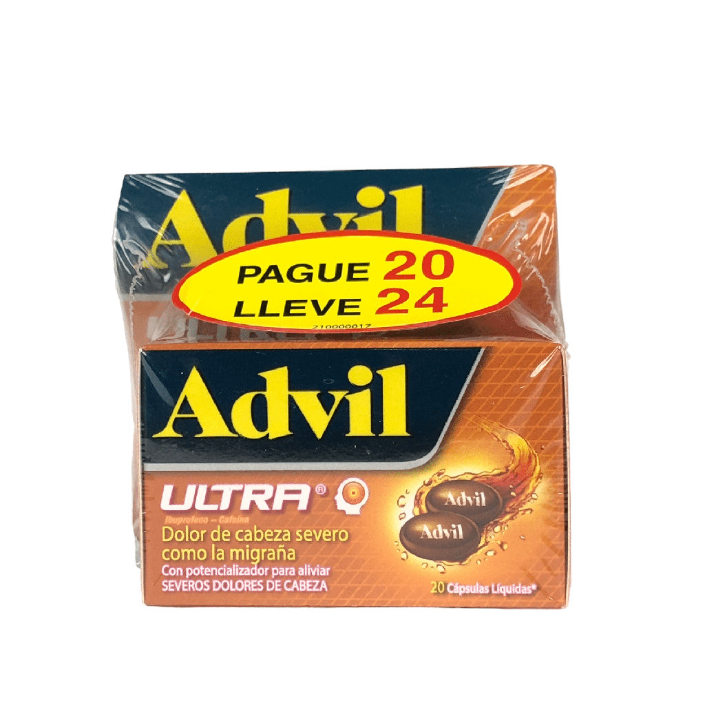 Advil Ultra (Ibuprofeno+Cafeina) 200/65 Mg Frasco Pague 20 Lleve 24 Capsulas (GSK)