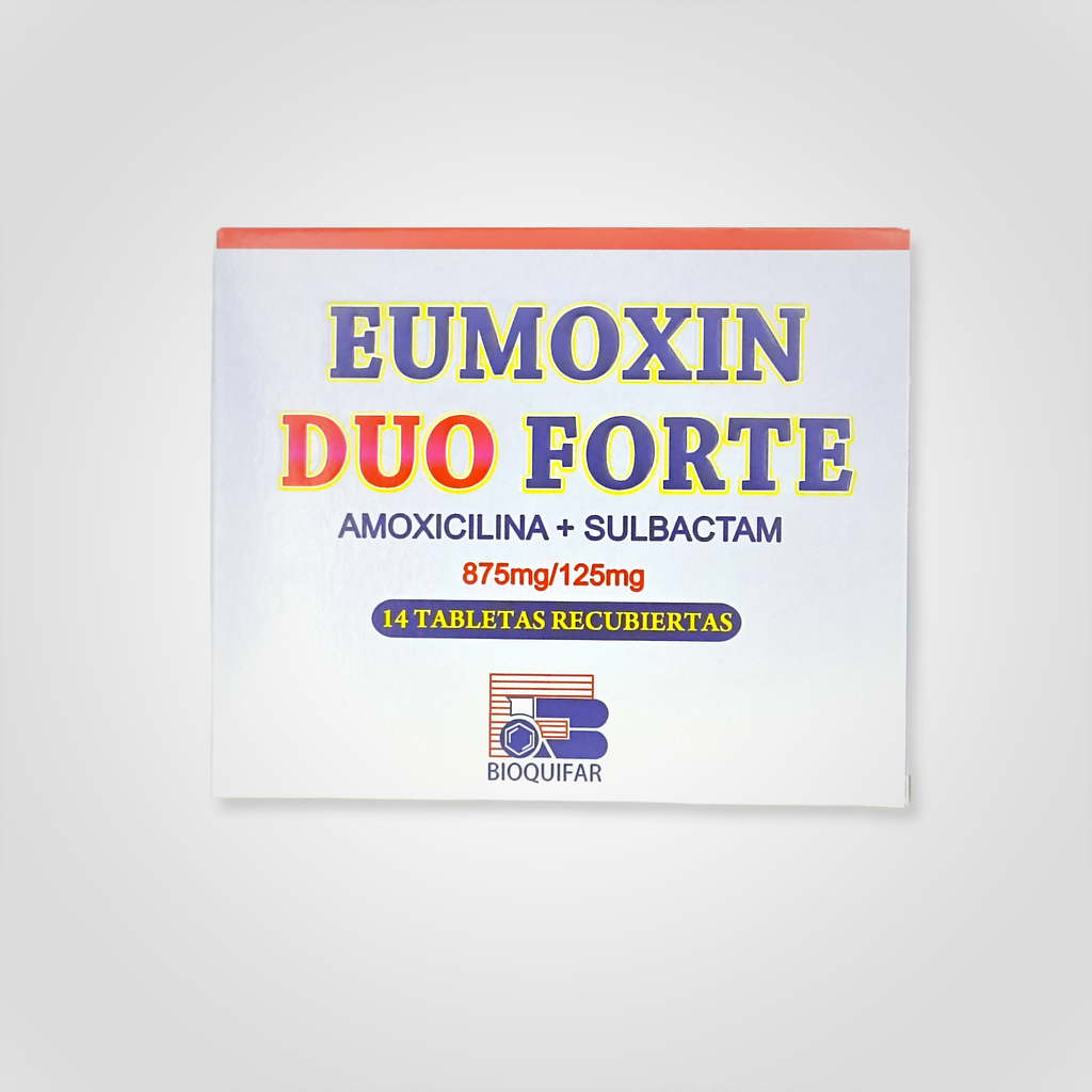 Eumoxin Duo Forte (Amoxicilina+Sulbactam) 875/125 Mg Caja x 14 Tabletas (Bioquifar)